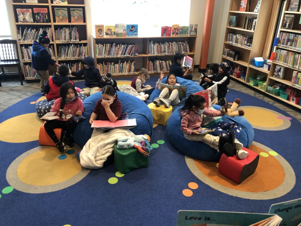 Kids at Greenleaf TK-8 library 