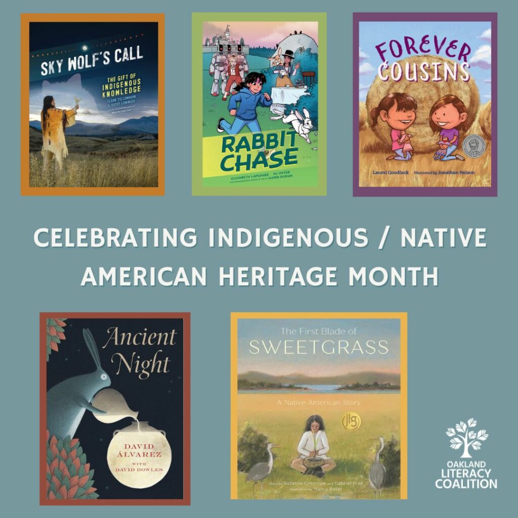 Five book covers of children's books that feature Indigenous peoples stories